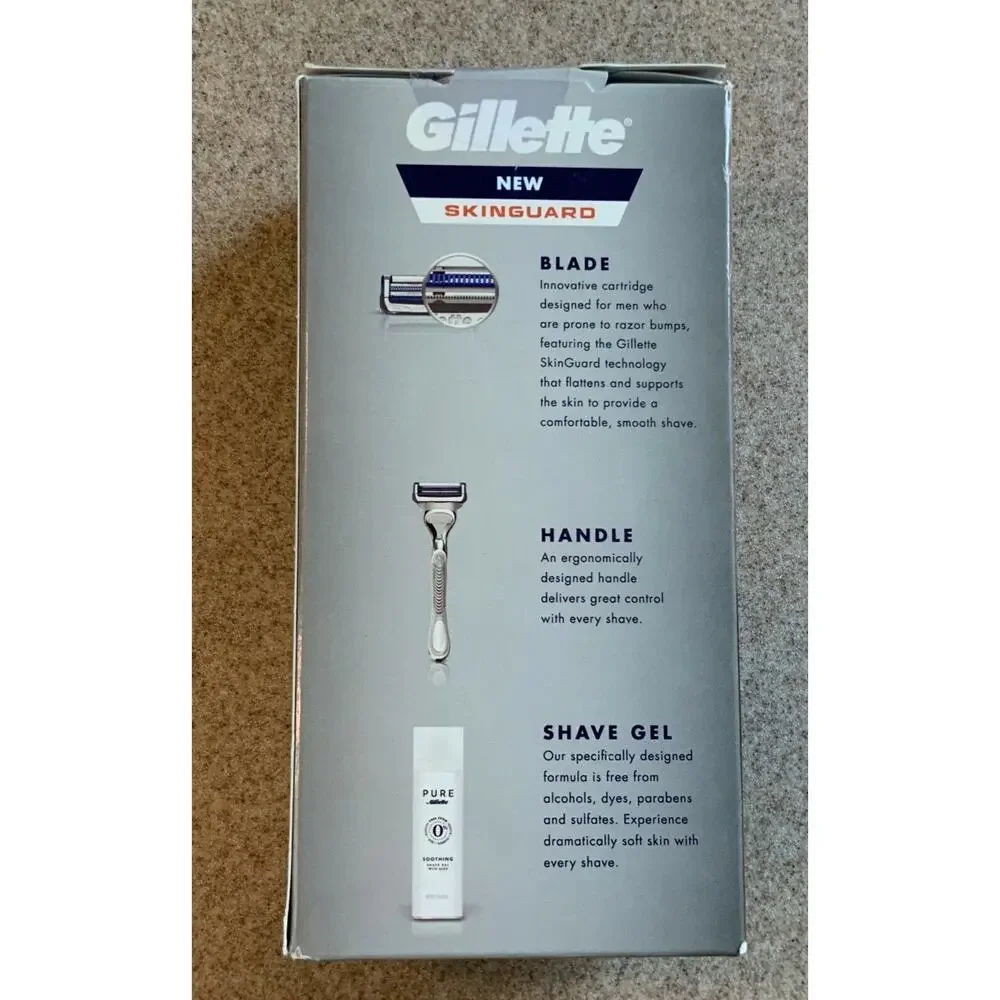 Mens SkinGuard Razor Bumps: Razor, 3 Cartridges, Shave Gel 5pc Set Gillette NIB